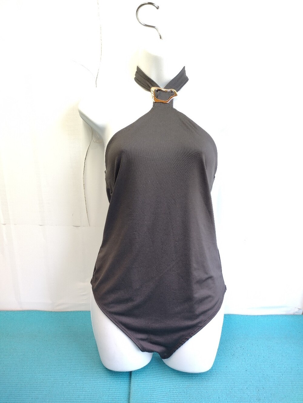 NWT LA Express Women’s Black Halter Neck Bodysuit - L
